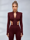 Zip Front Cutout Long Sleeve Flare Leg Jumpsuit