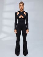 Cross Cutout Open Back Long Sleeve Flare Jumpsuit