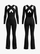 Cross Cutout Open Back Long Sleeve Flare Jumpsuit