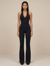 Halter Lace Trim Flare Jumpsuit