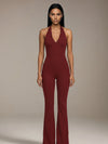 Halter Lace Trim Flare Jumpsuit