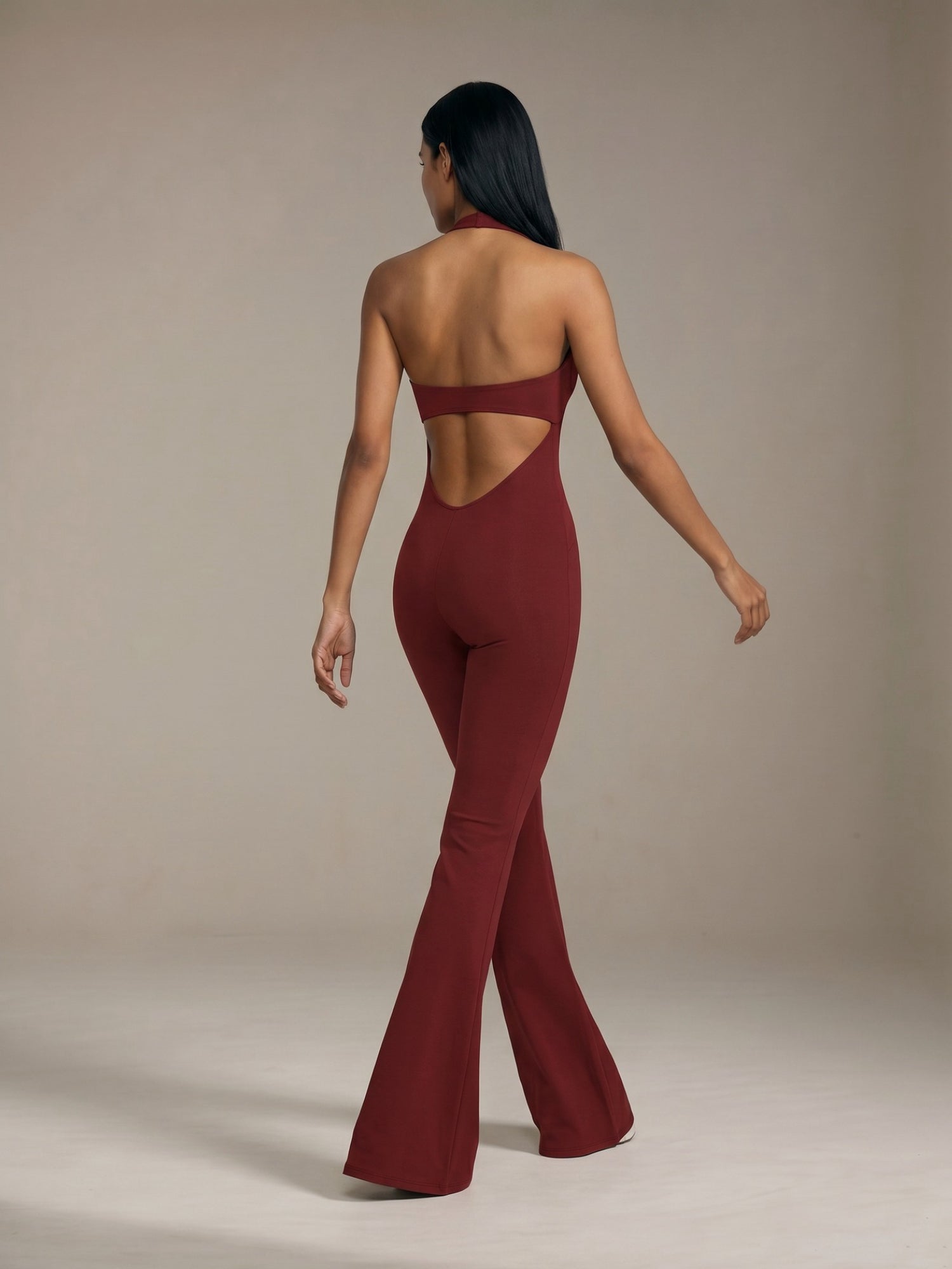 Halter Lace Trim Flare Jumpsuit