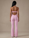 Halter Lace Trim Flare Jumpsuit