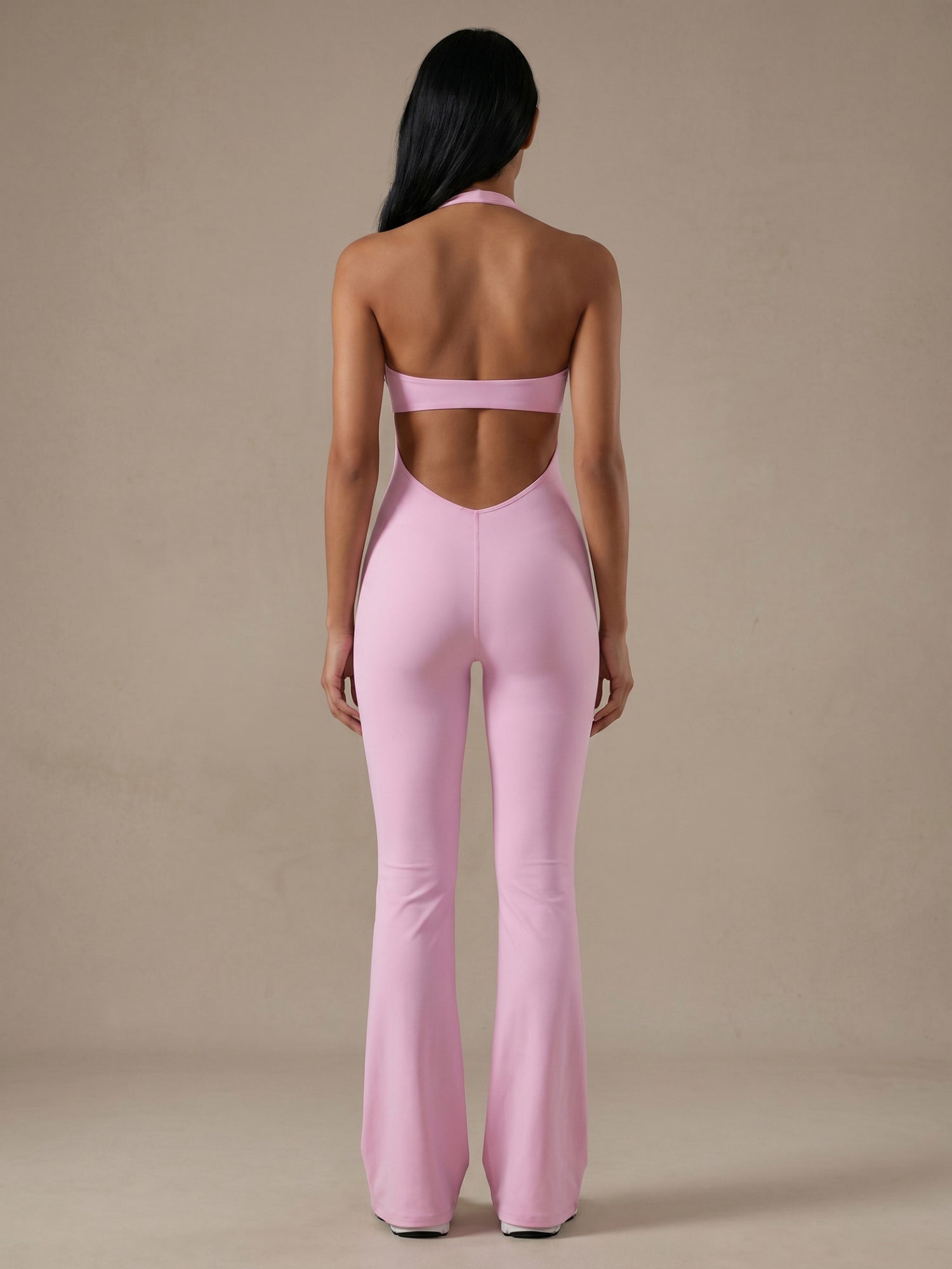 Halter Lace Trim Flare Jumpsuit