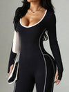 Lace Up Back Long Sleeve Flared Jumpsuit