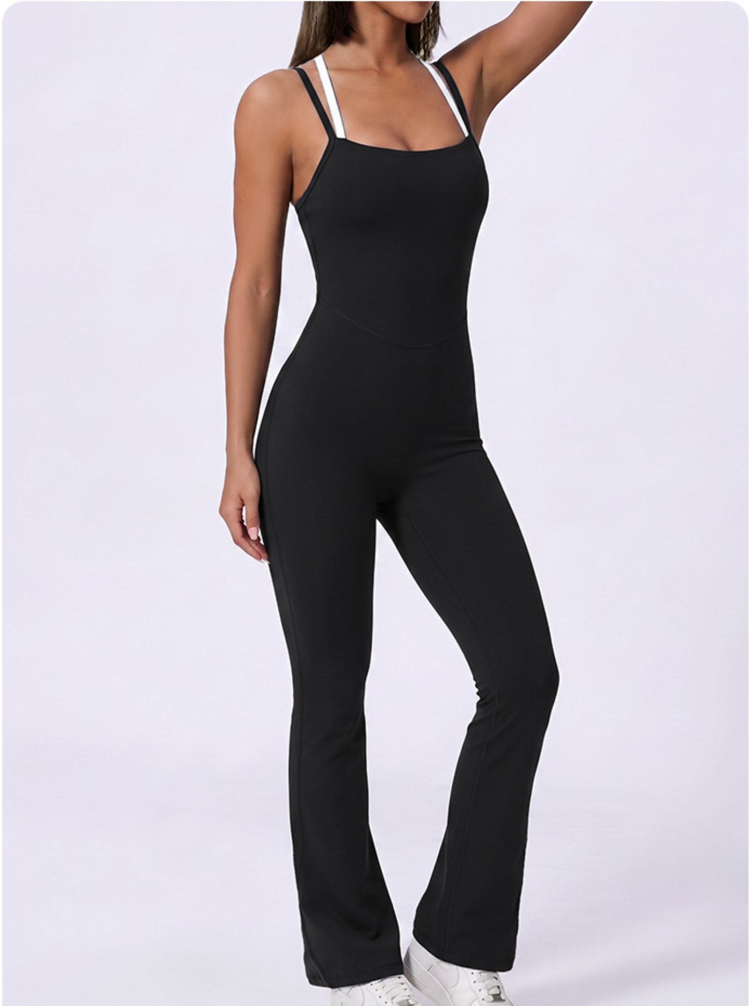 Color Block Double Strap Crisscross Back Flare Jumpsuit