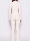 Half Zip High Neck Long Sleeve Shaping Flare Jumpsuit