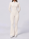 Half Zip High Neck Long Sleeve Shaping Flare Jumpsuit