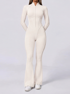 Half Zip High Neck Long Sleeve Shaping Flare Jumpsuit