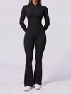 Half Zip High Neck Long Sleeve Shaping Flare Jumpsuit