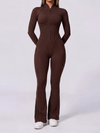 Half Zip High Neck Long Sleeve Shaping Flare Jumpsuit