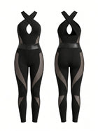 Crisscross Halter Mesh Panel Shaping Jumpsuit