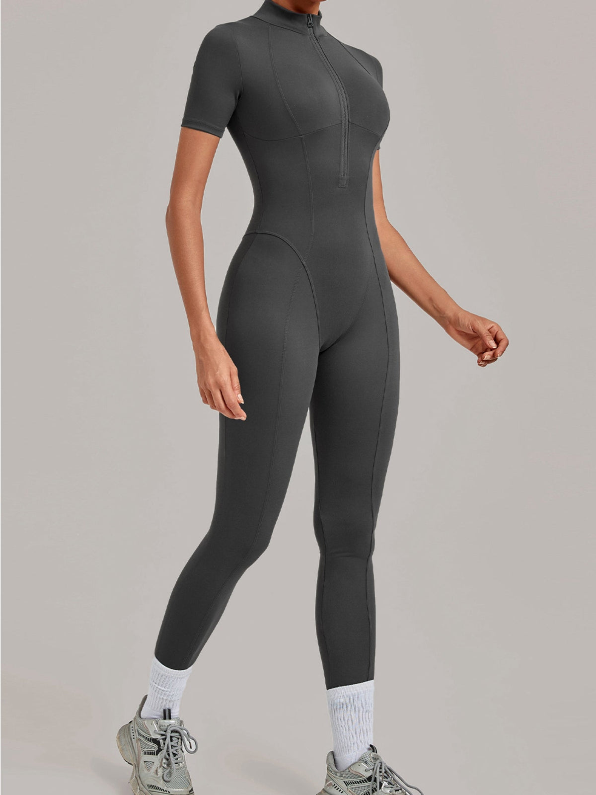 Half Zip Short Sleeve Yoga Jumpsuit