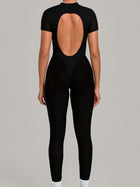 Short Sleeve Open Back Workout Jumpsuit