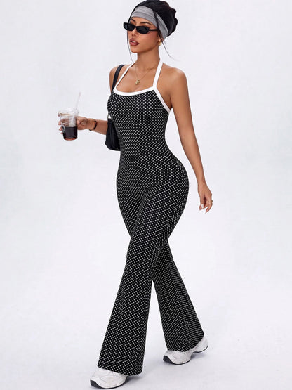 Halter Polka Dot Flared Jumpsuit
