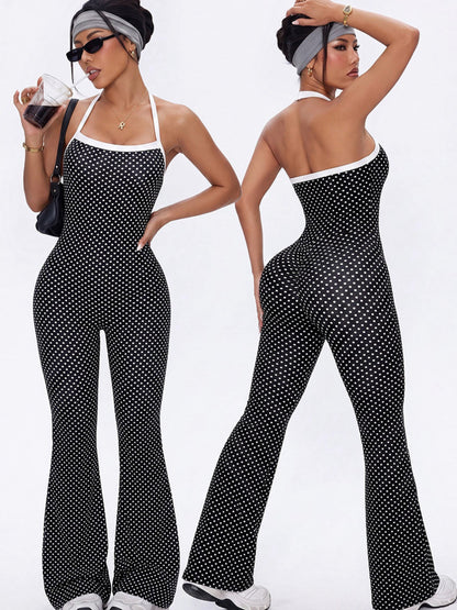 Halter Polka Dot Flared Jumpsuit