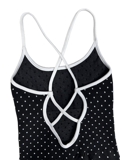 Black White Dot Criss Cross Back Activewear Jumpsuit