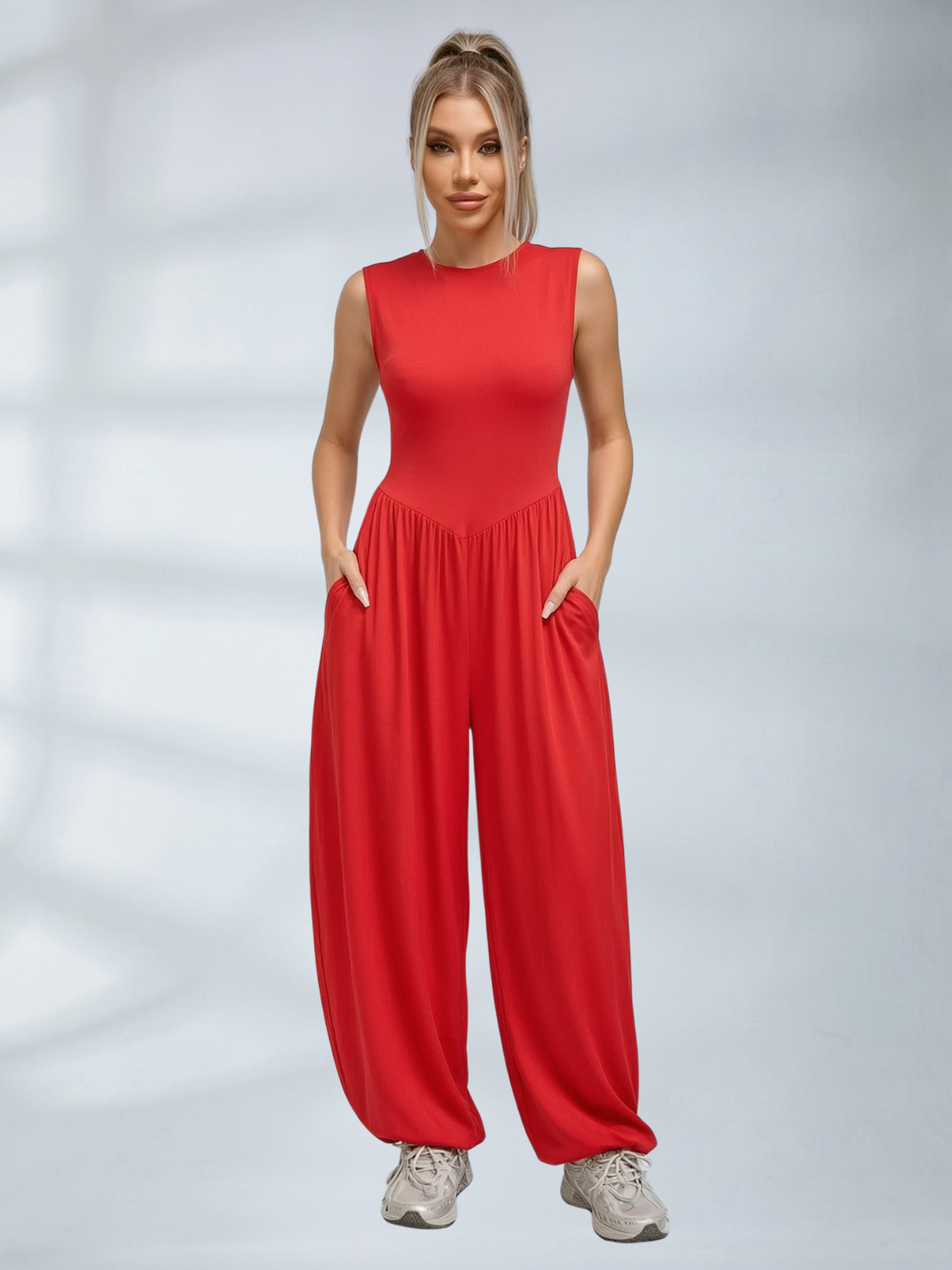 Stretchy Casual Sleeveless Long Jumpsuit