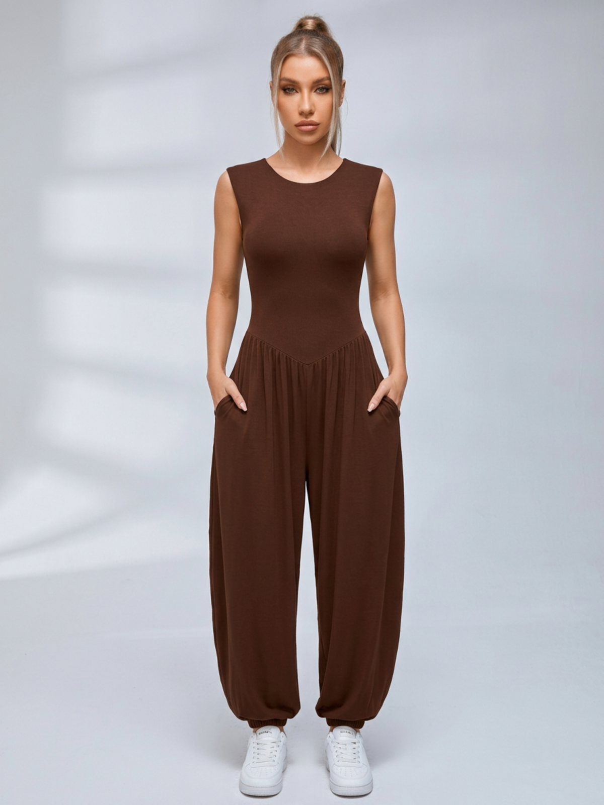 Stretchy Casual Sleeveless Long Jumpsuit