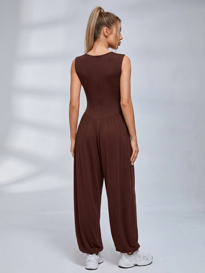 Stretchy Casual Sleeveless Long Jumpsuit