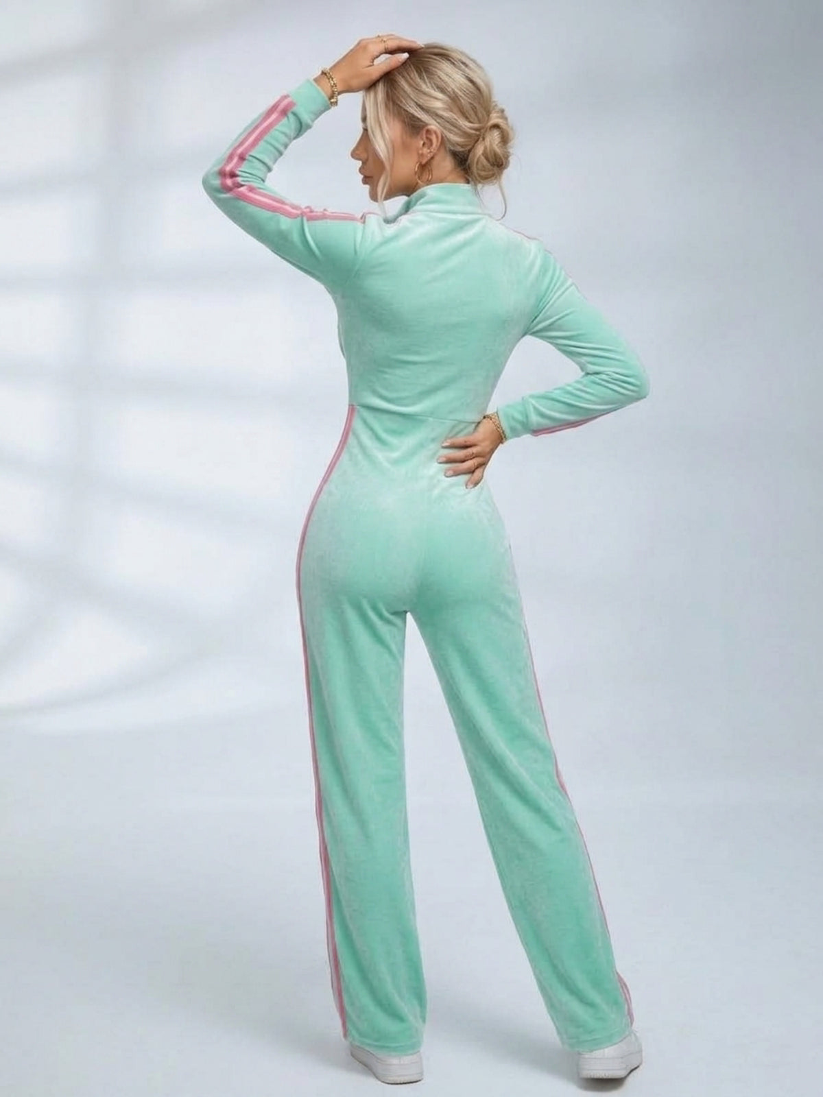 Velour Striped Cropped Tracksuit 2 Piece Outfit