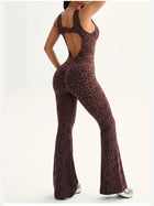 Women's Leopard Print Backless Flare Jumpsuit