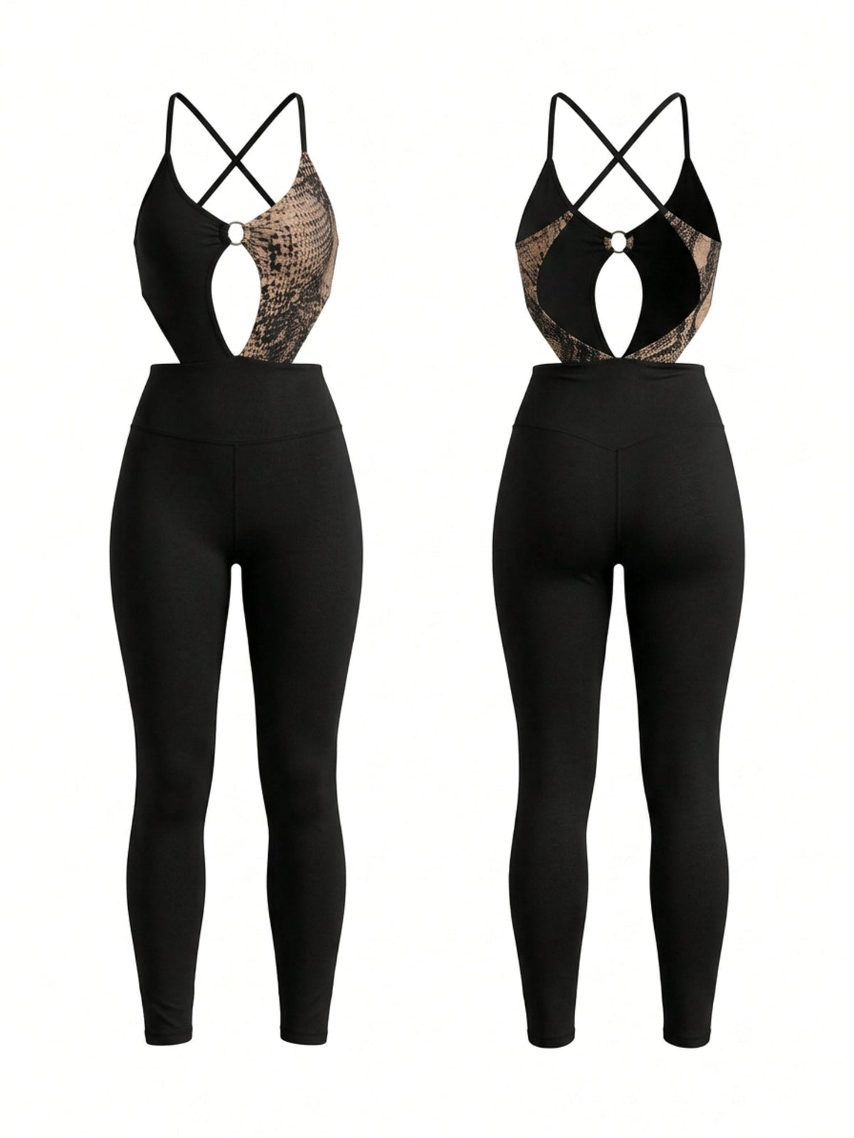 Snake Print Cutout Yoga Jumpsuit