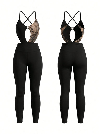 Snake Print Cutout Yoga Jumpsuit