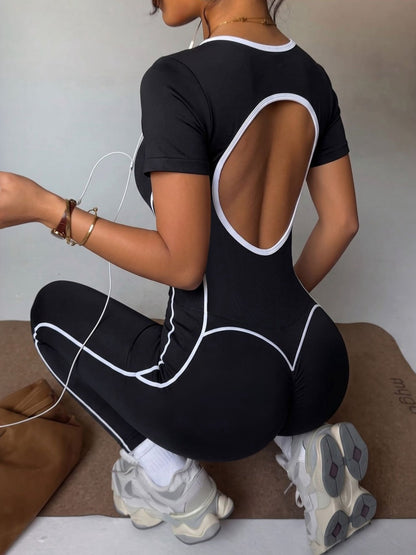 Sculpting Sweetheart Backless Jumpsuit with Contrast Trim