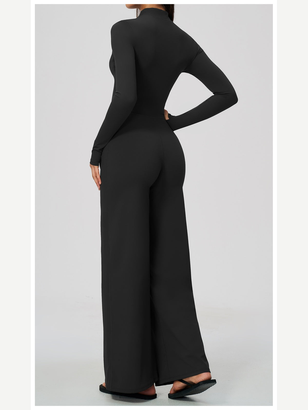 Women's Zipper Long Sleeve Wide Leg Jumpsuit