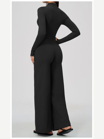 Women's Zipper Long Sleeve Wide Leg Jumpsuit