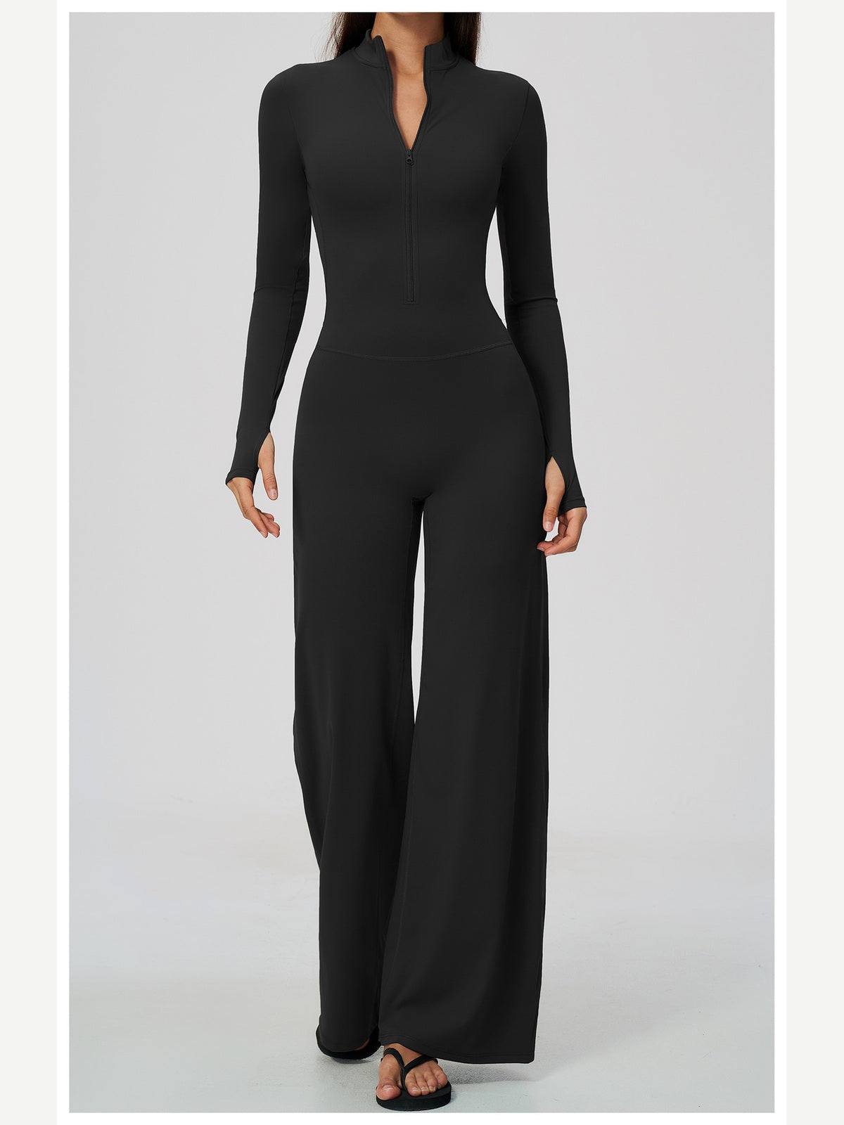 Women's Zipper Long Sleeve Wide Leg Jumpsuit