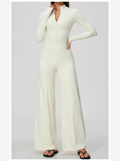 Women's Zipper Long Sleeve Wide Leg Jumpsuit