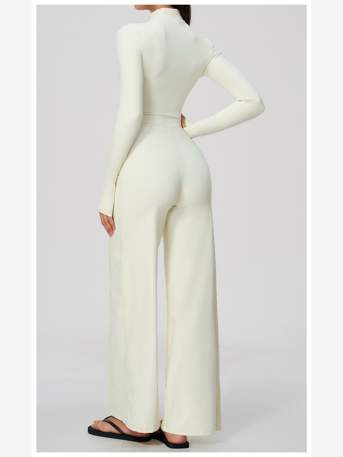 Women's Zipper Long Sleeve Wide Leg Jumpsuit