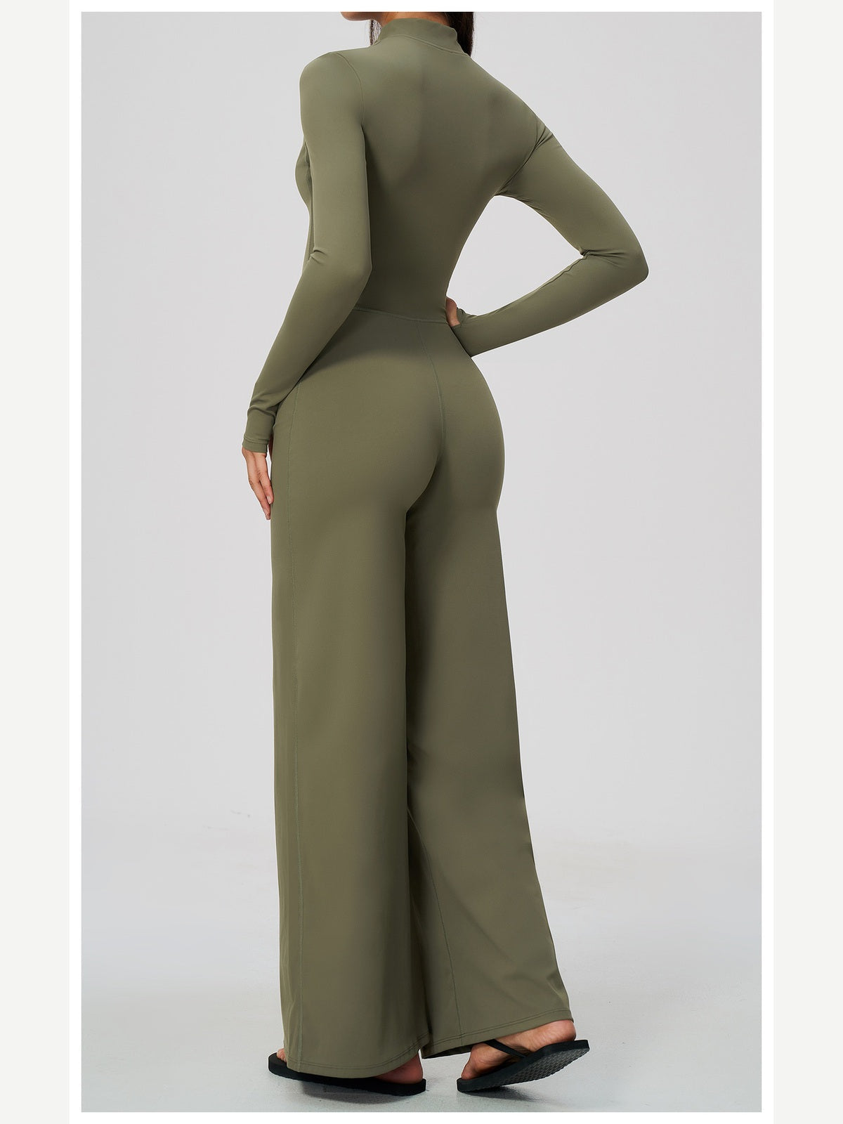 Women's Zipper Long Sleeve Wide Leg Jumpsuit
