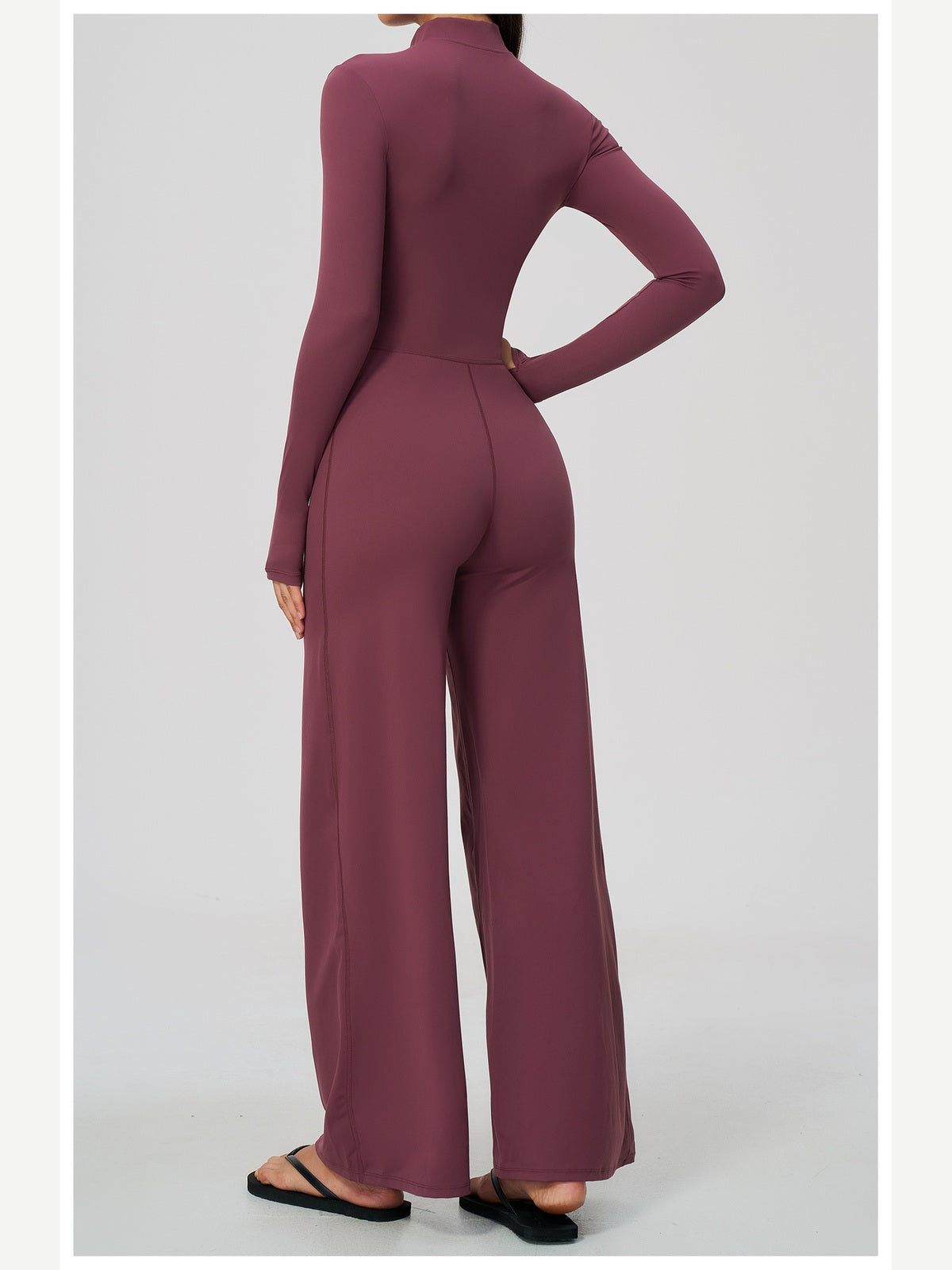 Women's Zipper Long Sleeve Wide Leg Jumpsuit