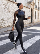 Black Faux Leather & Lace Bodycon Jumpsuit