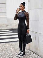 Black Faux Leather & Lace Bodycon Jumpsuit