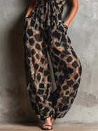 Leopard Print Deep V-Neck Twist Front Wide Leg Jumpsuit