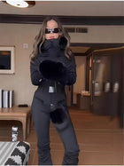 Women's Hooded Ski Jumpsuit with Fur Trim & Belt