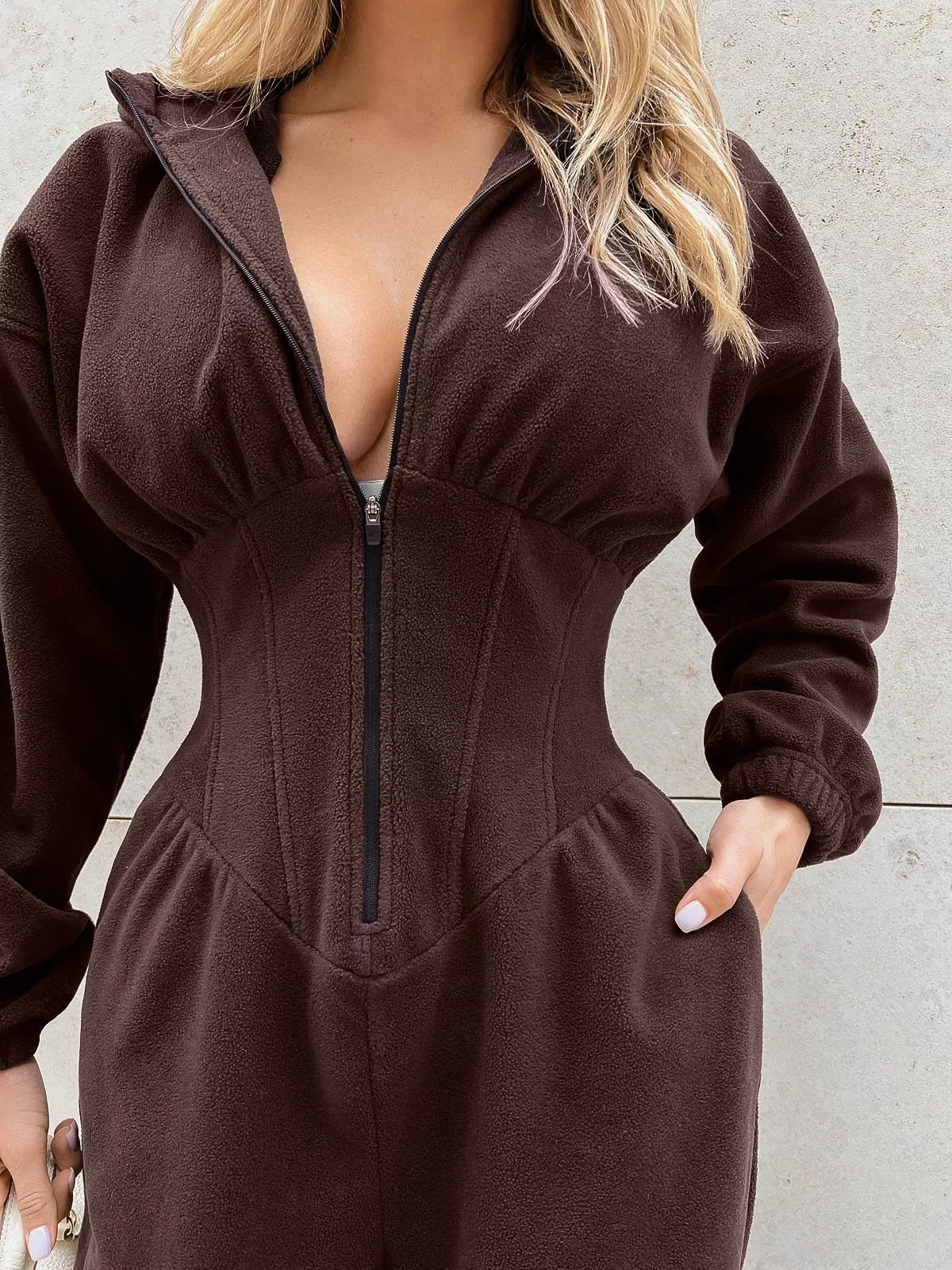 Hooded Zip-Front Corset Waist Jumpsuit