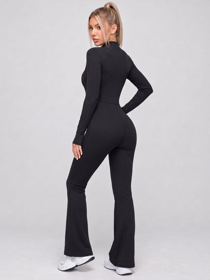 Long Sleeve Contrast Stripe Flare Leg Jumpsuit