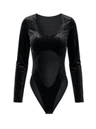 Black Velvet Sheer Panel Long Sleeve Jumpsuit