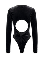 Black Velvet Sheer Panel Long Sleeve Jumpsuit