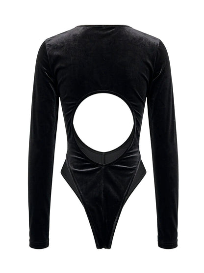 Black Velvet Sheer Panel Long Sleeve Jumpsuit