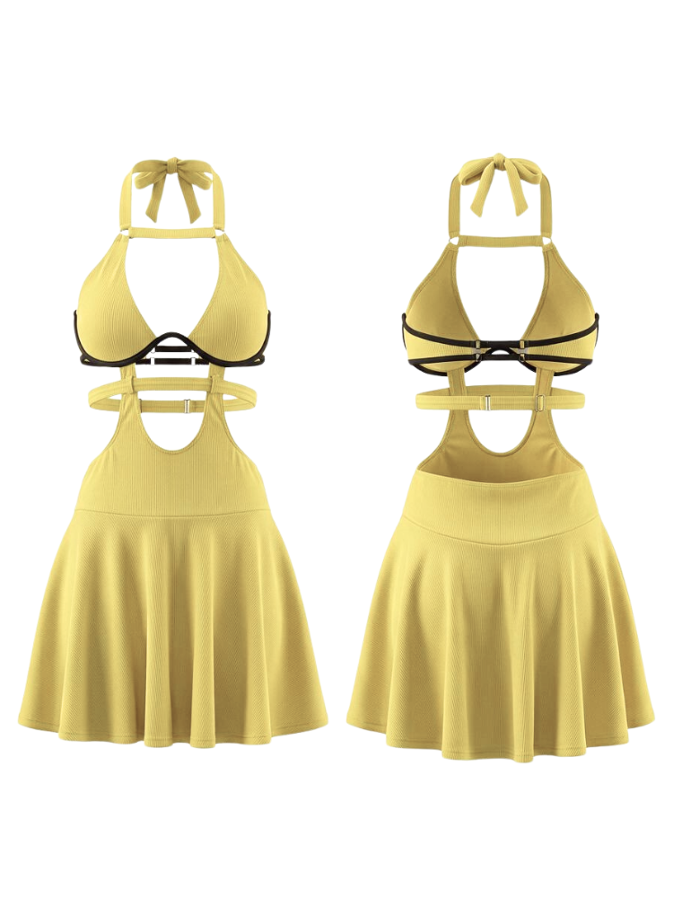 Ribbed Cutout Halter Tennis Dress