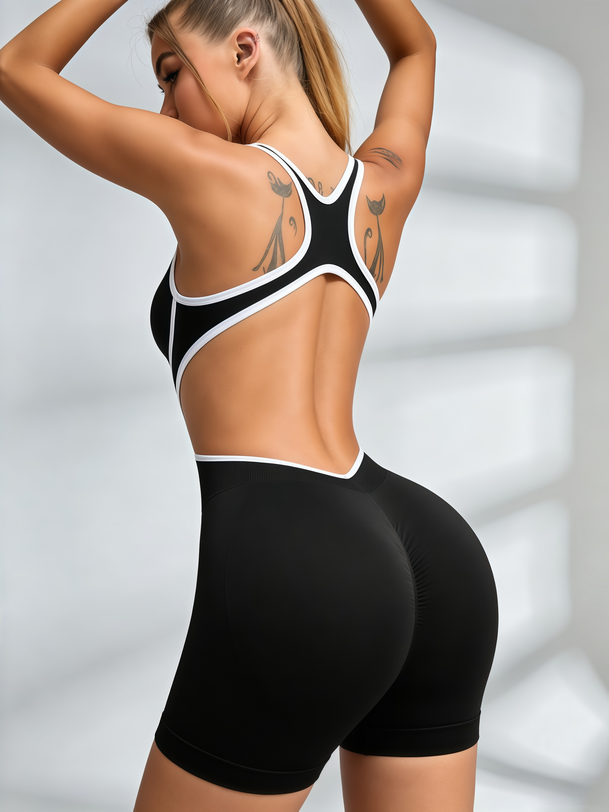 Contrast‑Trim Cut‑Out Racerback Compression Romper