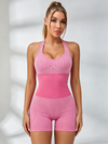 Striped Halter Twisted‑Back Cut‑Out Compression Romper