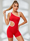 Trim Asymmetrical One-Shoulder Cutout Compression Short Romper