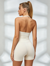 Halter Tie-Back Ruched Waist Compression Short Romper